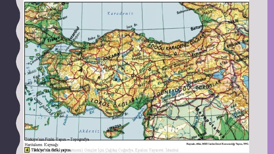 Türkiye’nin Fiziki Yapısı – Topografya Haritaların Kaynağı: Üstel, F. (2004) (Yayın Yönetmeni) Gençler İçin
