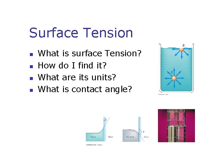 Surface Tension n n What is surface Tension? How do I find it? What