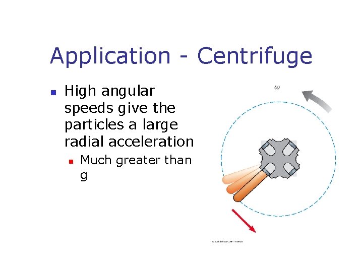 Application - Centrifuge n High angular speeds give the particles a large radial acceleration