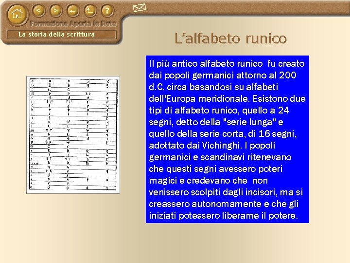 La storia della scrittura L’alfabeto runico Il più antico alfabeto runico fu creato dai