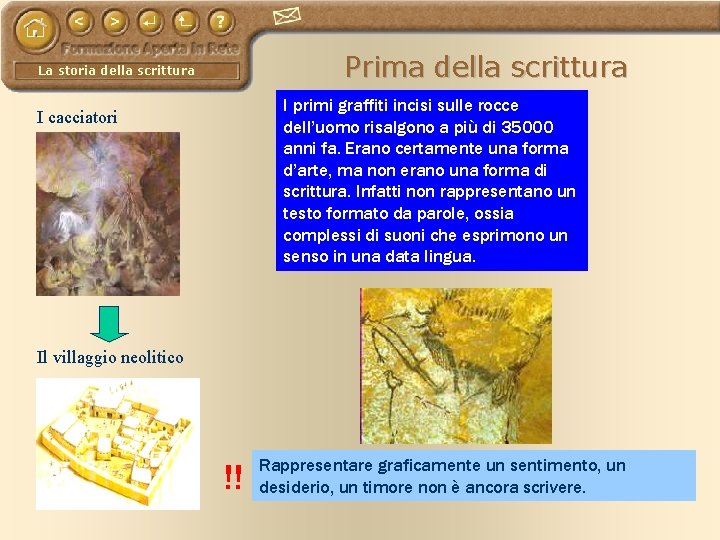 Prima della scrittura La storia della scrittura I primi graffiti incisi sulle rocce dell’uomo