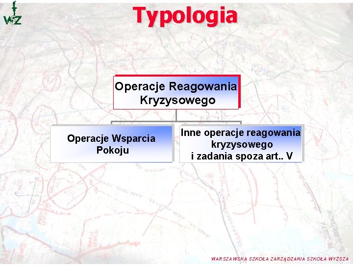Typologia Operacje Reagowania Kryzysowego Operacje Wsparcia Pokoju Inne operacje reagowania kryzysowego i zadania spoza Typologia Operacje Reagowania Kryzysowego Operacje Wsparcia Pokoju Inne operacje reagowania kryzysowego i zadania spoza