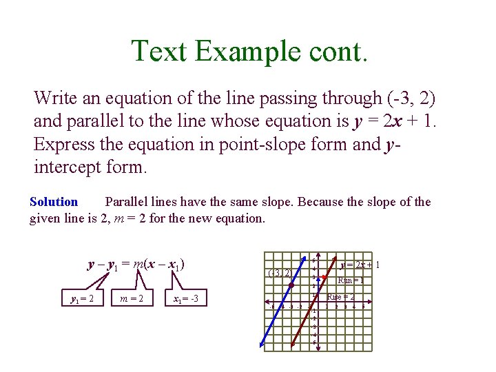 Text Example cont. Write an equation of the line passing through (-3, 2) and