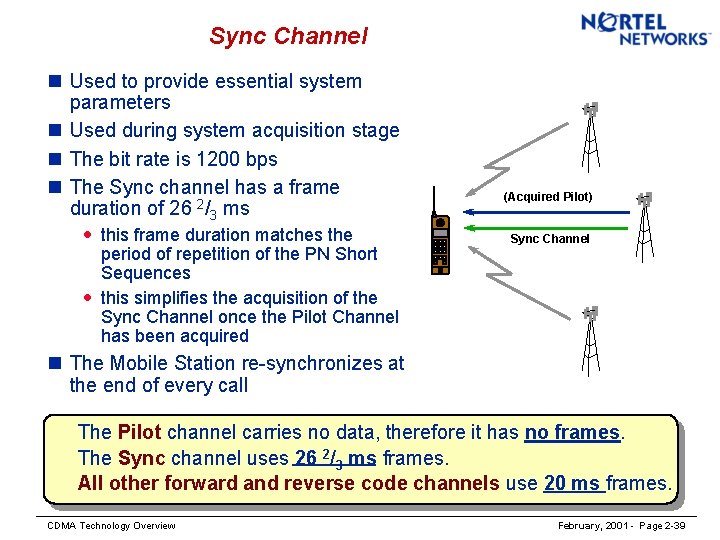 Sync Channel n Used to provide essential system parameters n Used during system acquisition