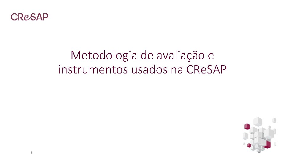 Metodologia de avaliação e instrumentos usados na CRe. SAP 6 