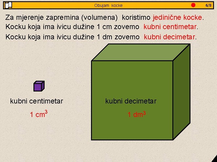 Jednakostranični Obujam trokut kocke- obradba Za mjerenje zapremina (volumena) koristimo jedinične kocke. Kocku koja