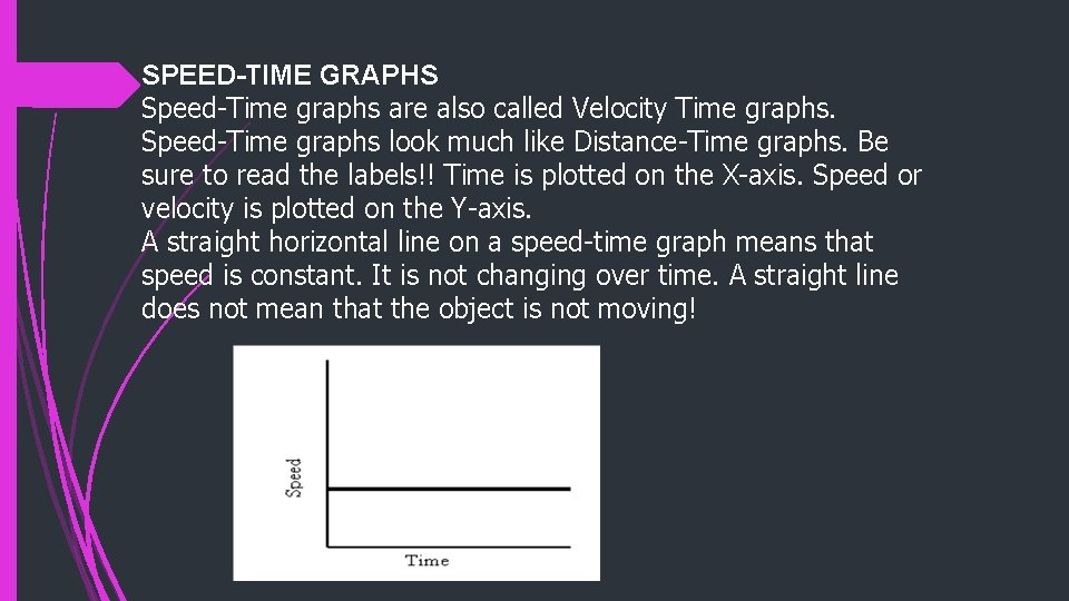 SPEED-TIME GRAPHS Speed-Time graphs are also called Velocity Time graphs. Speed-Time graphs look much