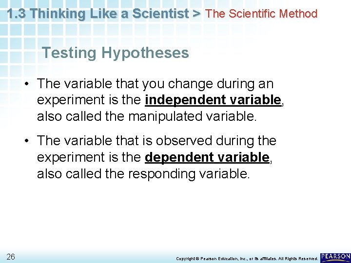 1. 3 Thinking Like a Scientist > The Scientific Method Testing Hypotheses • The