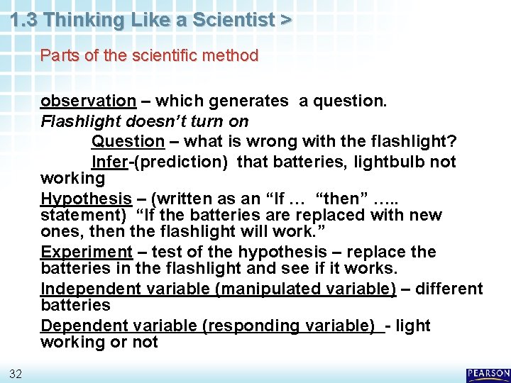 1. 3 Thinking Like a Scientist > Parts of the scientific method observation –