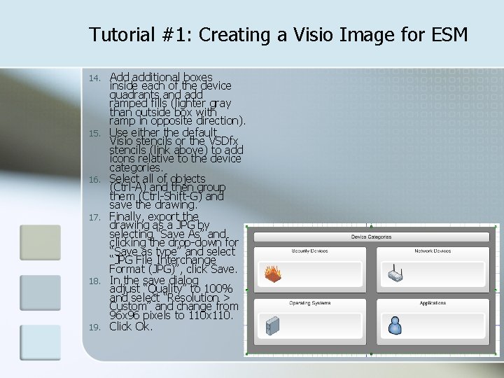 Tutorial #1: Creating a Visio Image for ESM 14. 15. 16. 17. 18. 19.