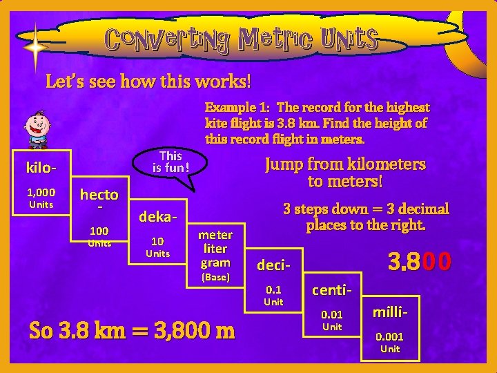 Converting Metric Units Let’s see how this works! Example 1: The record for the