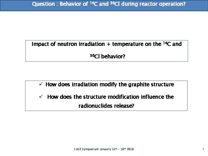 Question : Behavior of 14 C and 36 Cl during reactor operation? Impact of