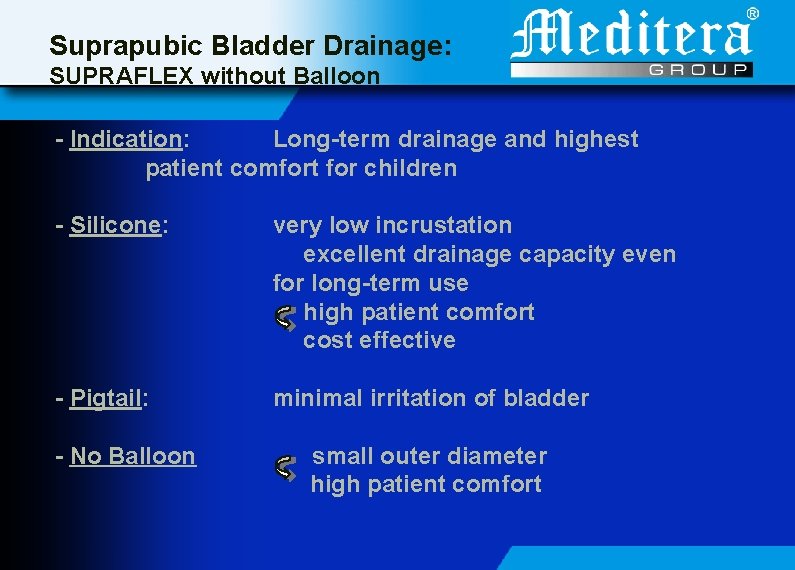 Suprapubic Bladder Drainage: SUPRAFLEX without Balloon - Indication: Long-term drainage and highest patient comfort