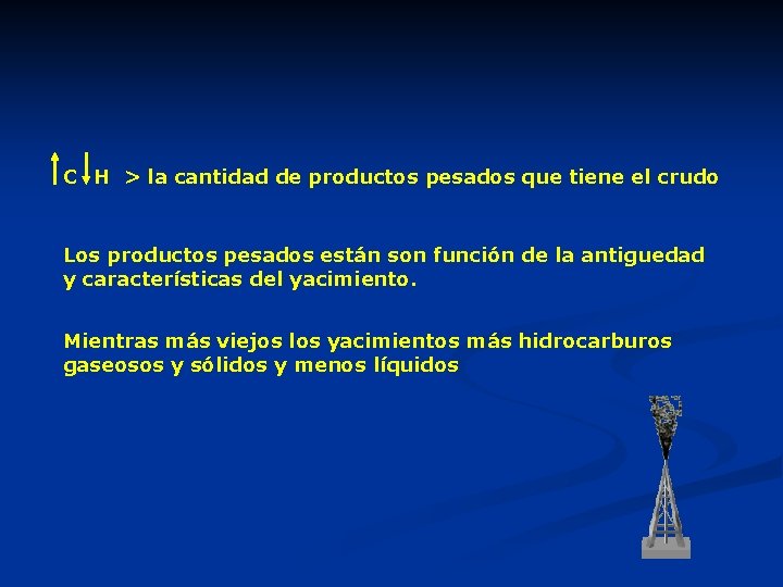 C H > la cantidad de productos pesados que tiene el crudo Los productos C H > la cantidad de productos pesados que tiene el crudo Los productos