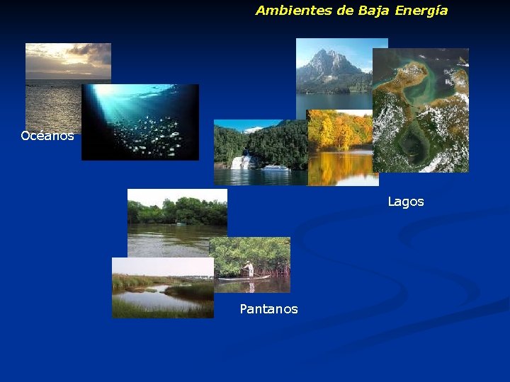 Ambientes de Baja Energía Océanos Lagos Pantanos Ambientes de Baja Energía Océanos Lagos Pantanos