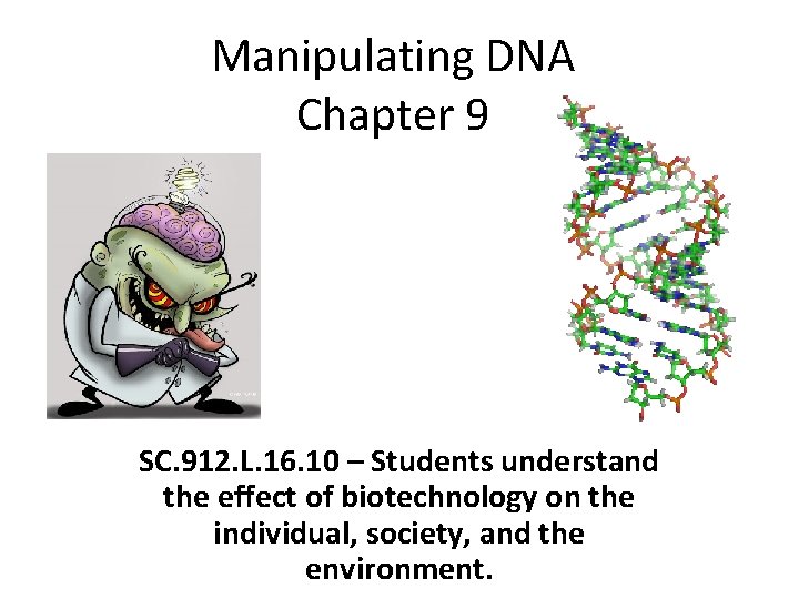 Manipulating DNA Chapter 9 SC. 912. L. 16. 10 – Students understand the effect