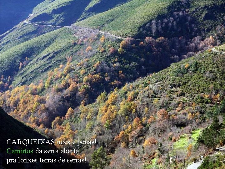 CARQUEIXAS uces e penas! Camiños da serra aberta pra lonxes terras de serras! CARQUEIXAS uces e penas! Camiños da serra aberta pra lonxes terras de serras!