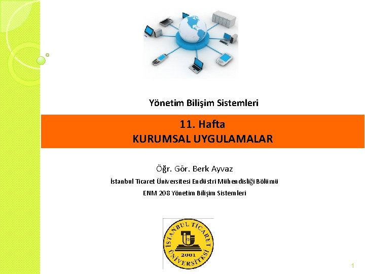 Yönetim Bilişim Sistemleri 11. Hafta KURUMSAL UYGULAMALAR Öğr. Gör. Berk Ayvaz İstanbul Ticaret Üniversitesi