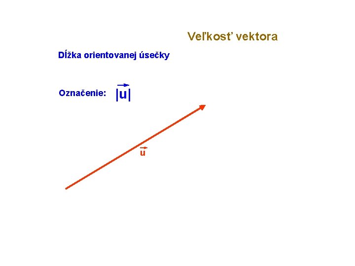 Veľkosť vektora Dĺžka orientovanej úsečky Označenie: |u| u 