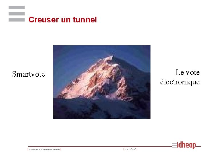 Creuser un tunnel Le vote électronique Smartvote | ©IDHEAP - NOM@idheap. unil. ch |