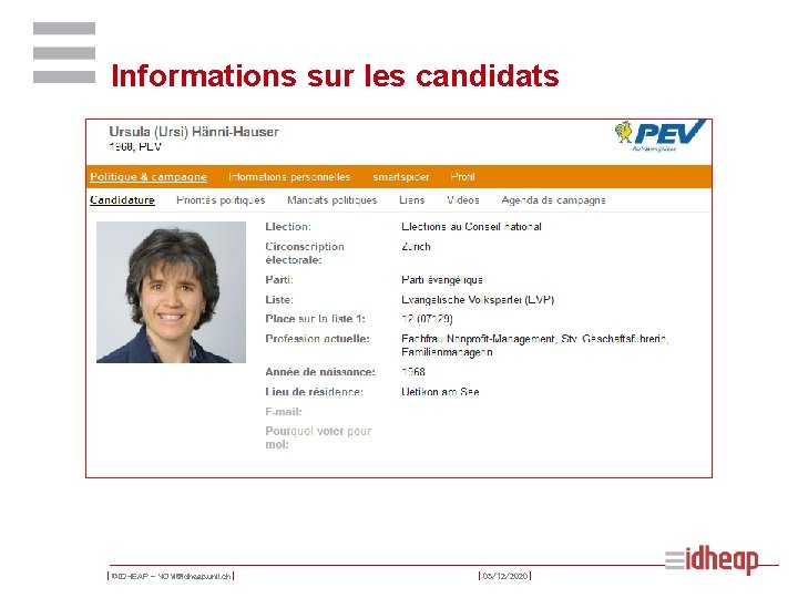 Informations sur les candidats | ©IDHEAP - NOM@idheap. unil. ch | | 05/12/2020 |
