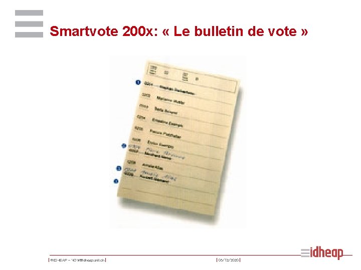 Smartvote 200 x: « Le bulletin de vote » | ©IDHEAP - NOM@idheap. unil.