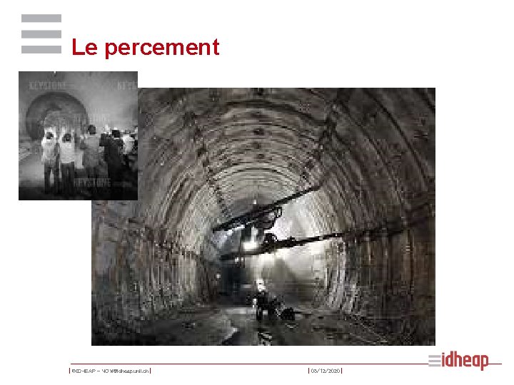 Le percement | ©IDHEAP - NOM@idheap. unil. ch | | 05/12/2020 | 