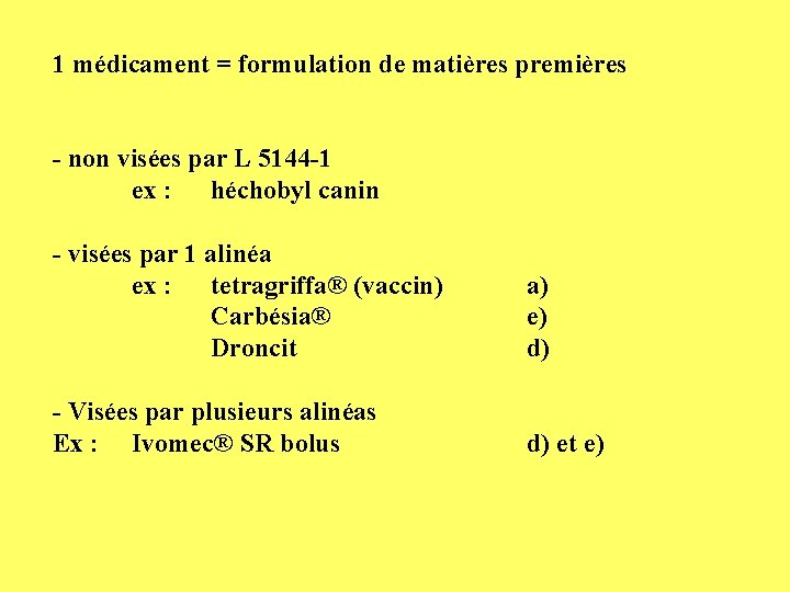 1 médicament = formulation de matières premières - non visées par L 5144 -1