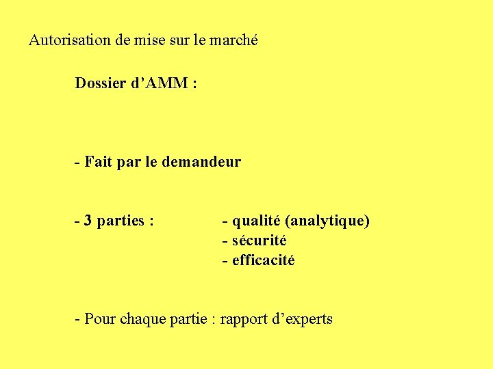 Autorisation de mise sur le marché Dossier d’AMM : - Fait par le demandeur