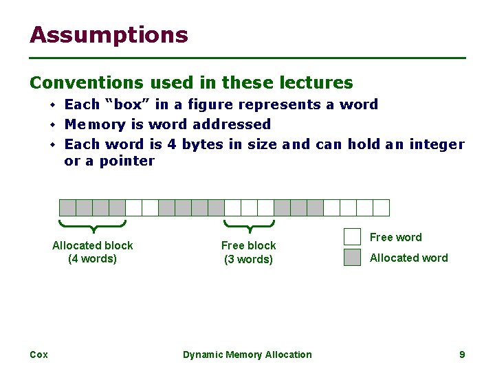 Assumptions Conventions used in these lectures w Each “box” in a figure represents a