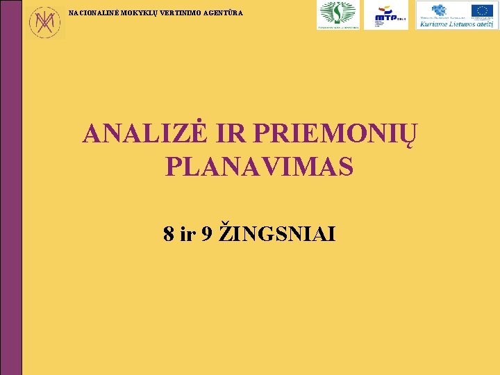 NACIONALINĖ MOKYKLŲ VERTINIMO AGENTŪRA ANALIZĖ IR PRIEMONIŲ PLANAVIMAS 8 ir 9 ŽINGSNIAI 