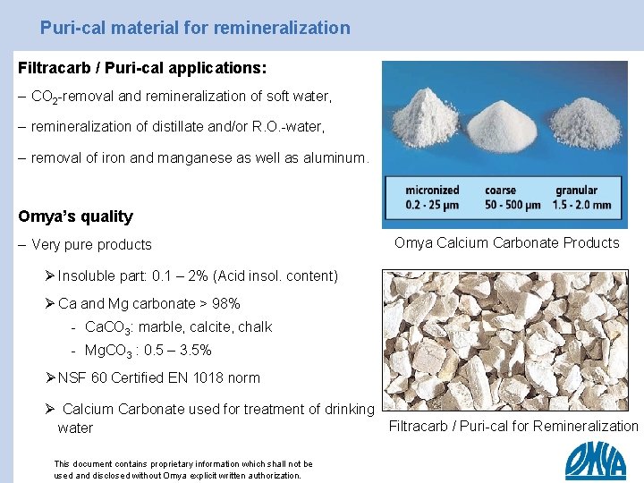 Puri-cal material for remineralization Filtracarb / Puri-cal applications: – CO 2 -removal and remineralization