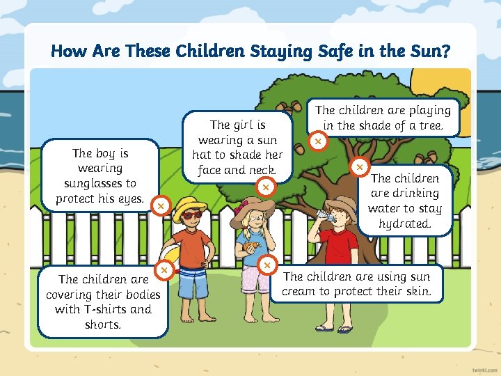 How Are These Children Staying Safe in the Sun? The boy is wearing sunglasses