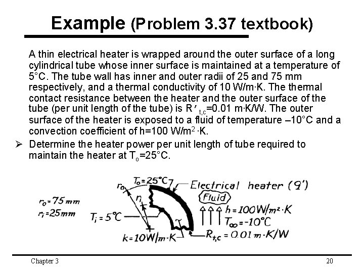 Example (Problem 3. 37 textbook) A thin electrical heater is wrapped around the outer