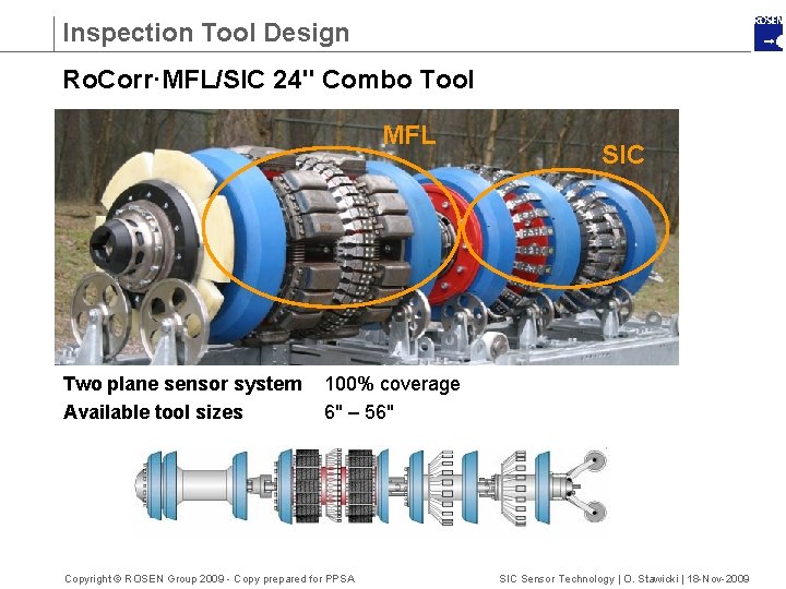 Inspection Tool Design Ro. Corr·MFL/SIC 24" Combo Tool MFL Two plane sensor system Available