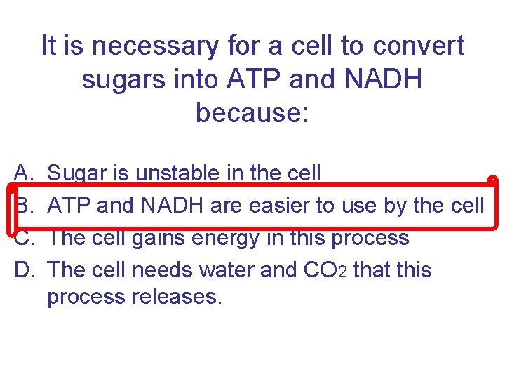 It is necessary for a cell to convert sugars into ATP and NADH because: