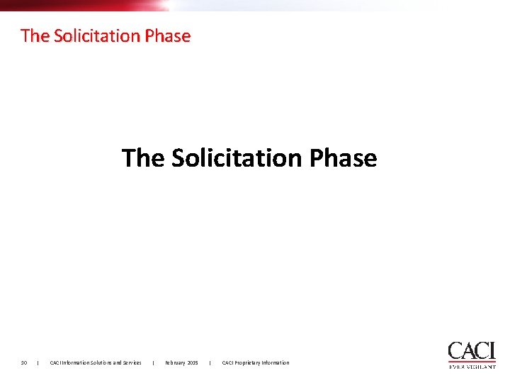 The Solicitation Phase 10 | CACI Information Solutions and Services | February 2015 | The Solicitation Phase 10 | CACI Information Solutions and Services | February 2015 |