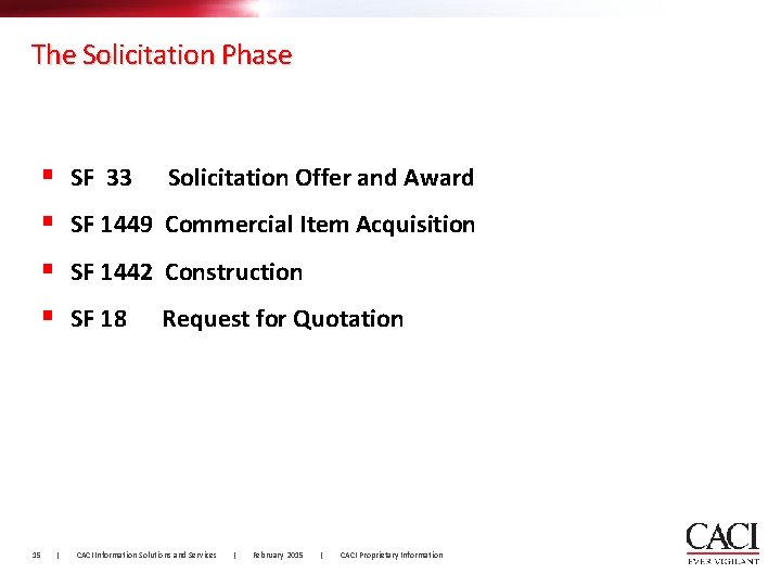 The Solicitation Phase § § 15 SF 33 Solicitation Offer and Award SF 1449 The Solicitation Phase § § 15 SF 33 Solicitation Offer and Award SF 1449