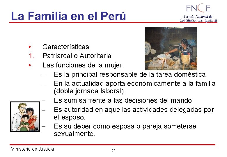 La Familia en el Perú • 1. • Características: Patriarcal o Autoritaria Las funciones