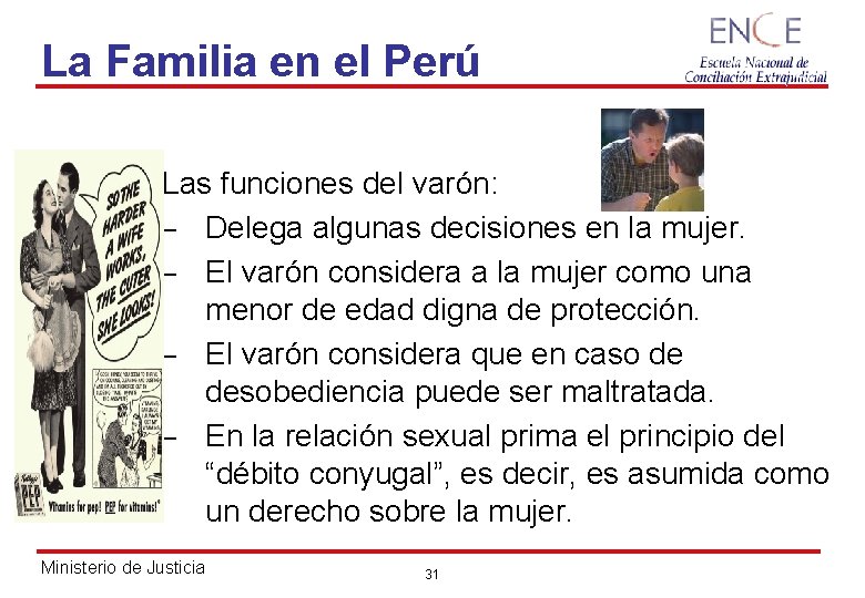 La Familia en el Perú • Las funciones del varón: – Delega algunas decisiones