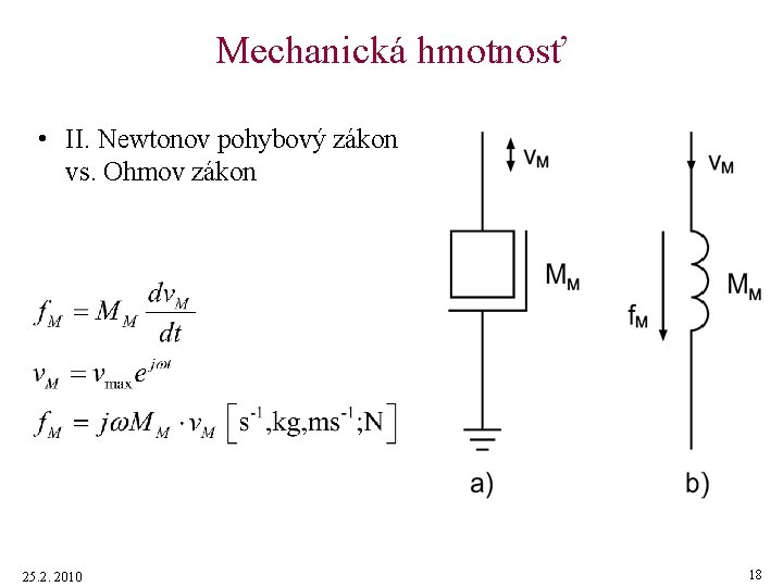 Mechanická hmotnosť • II. Newtonov pohybový zákon vs. Ohmov zákon 25. 2. 2010 18