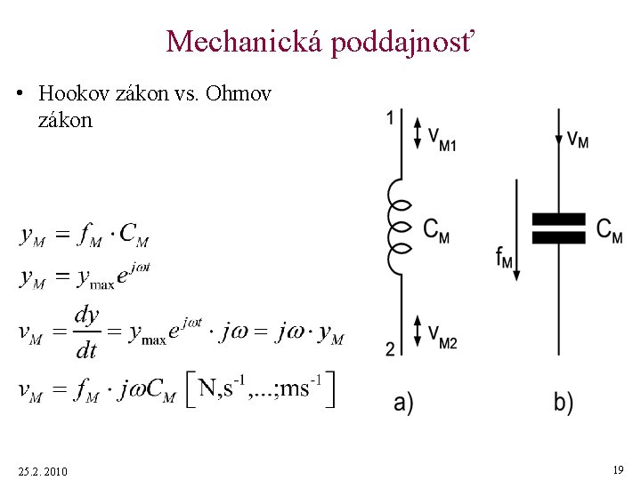 Mechanická poddajnosť • Hookov zákon vs. Ohmov zákon 25. 2. 2010 19 