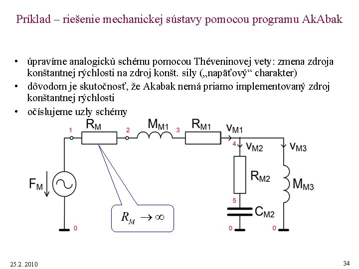 Príklad – riešenie mechanickej sústavy pomocou programu Ak. Abak • úpravíme analogickú schému pomocou