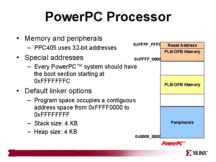 Power. PC Processor • Memory and peripherals – PPC 405 uses 32 -bit addresses
