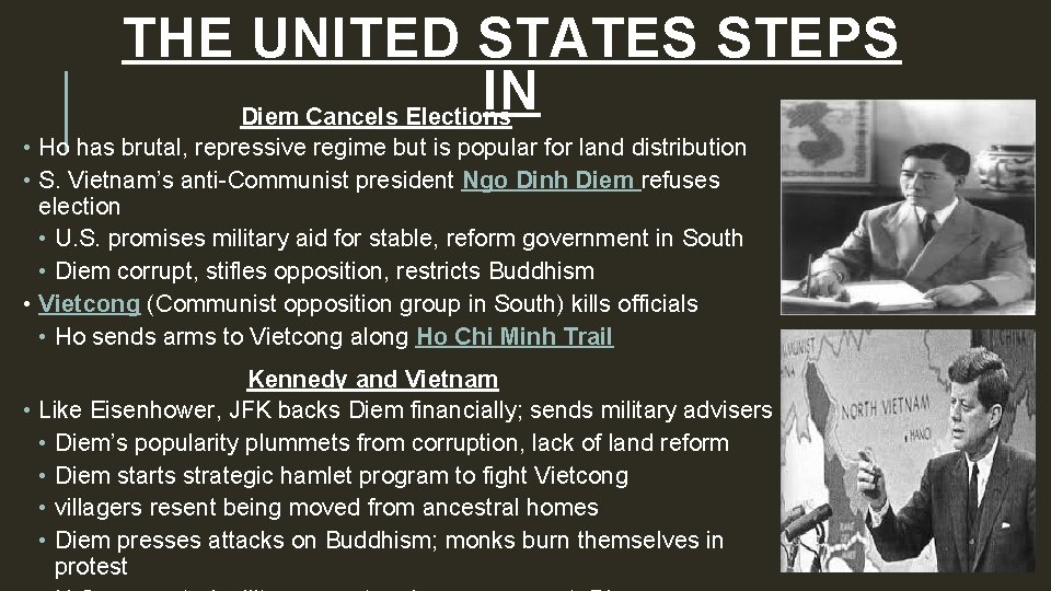 THE UNITED STATES STEPS IN Diem Cancels Elections • Ho has brutal, repressive regime