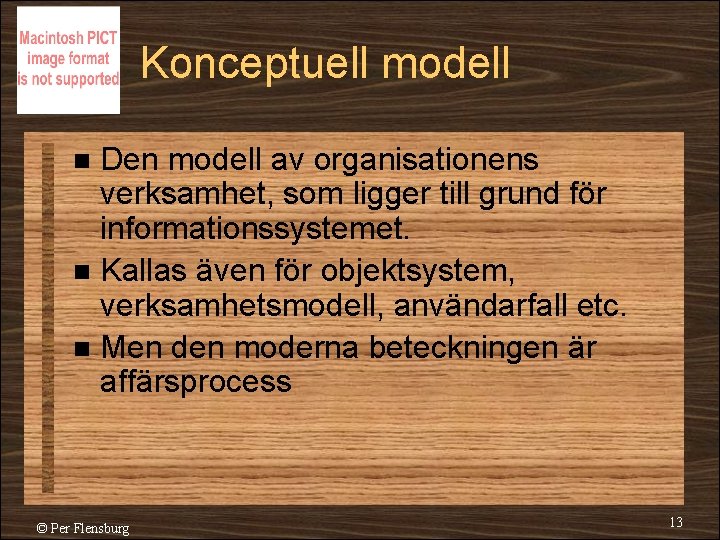 Konceptuell modell Den modell av organisationens verksamhet, som ligger till grund för informationssystemet. n