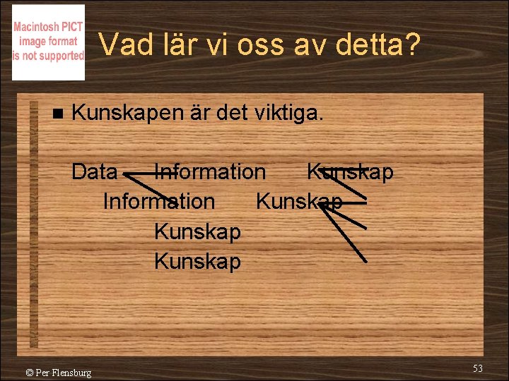 Vad lär vi oss av detta? n Kunskapen är det viktiga. Data Information Kunskap