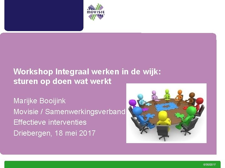 Workshop Integraal werken in de wijk: sturen op doen wat werkt Marijke Booijink Movisie