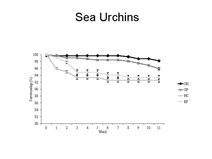 Sea Urchins 100 98 Pacific Biological Station Survivorship (%) 96 94 92 GK 90