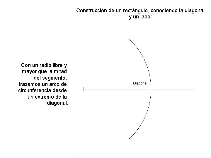 Construcción de un rectángulo, conociendo la diagonal y un lado: Con un radio libre